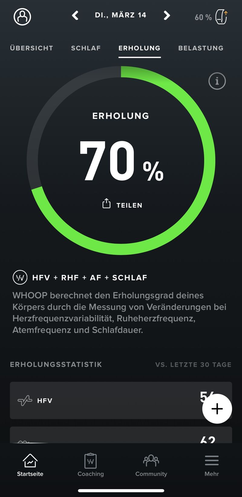 Der Whoop Erholungscoach in der App